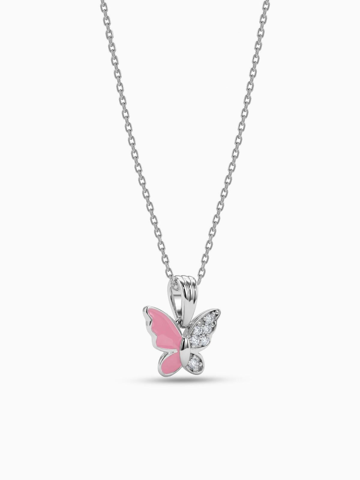 Silver Flutter In Blush Kids Pendant With Link Chain