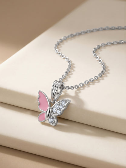 Silver Flutter In Blush Kids Pendant With Link Chain