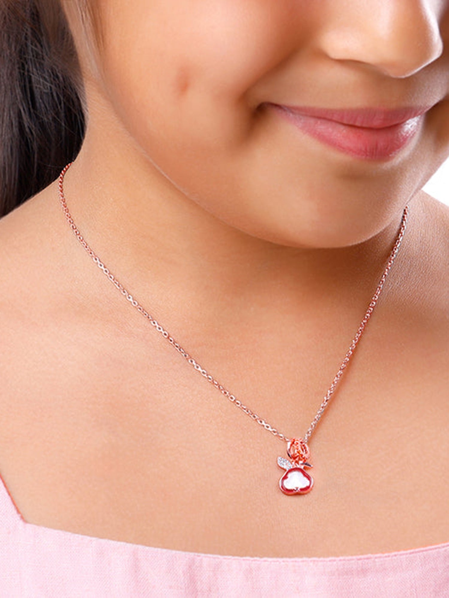 Rose Gold Bunny Kids Pendant With Link Chain