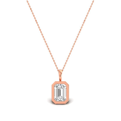 Rose Gold Emerald-Cut Solitaire Diamond Pendant