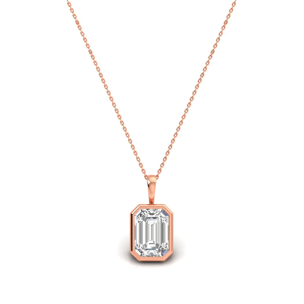 Rose Gold Emerald Cut Solitaire Diamond Pendant- gold pendants for women