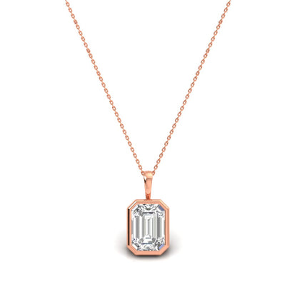 Rose Gold Emerald Cut Solitaire Diamond Pendant- gold pendants for women
