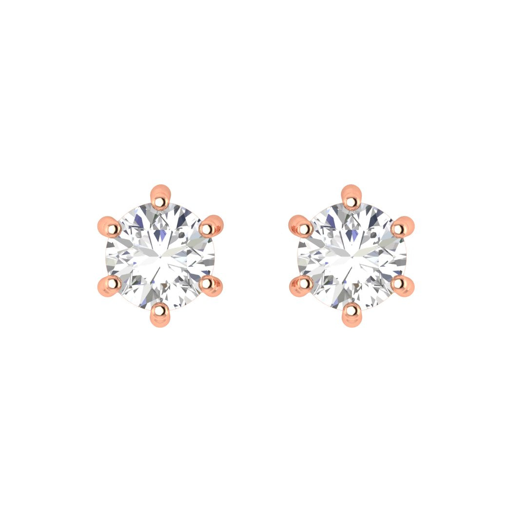 Rose Gold Round Solitaire Diamond Studs- gold earrings for women