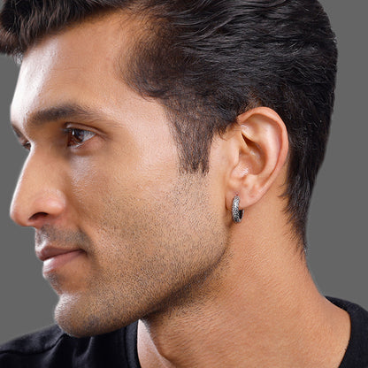 Oxidised Silver GeoGlint Hoop Earring For Him