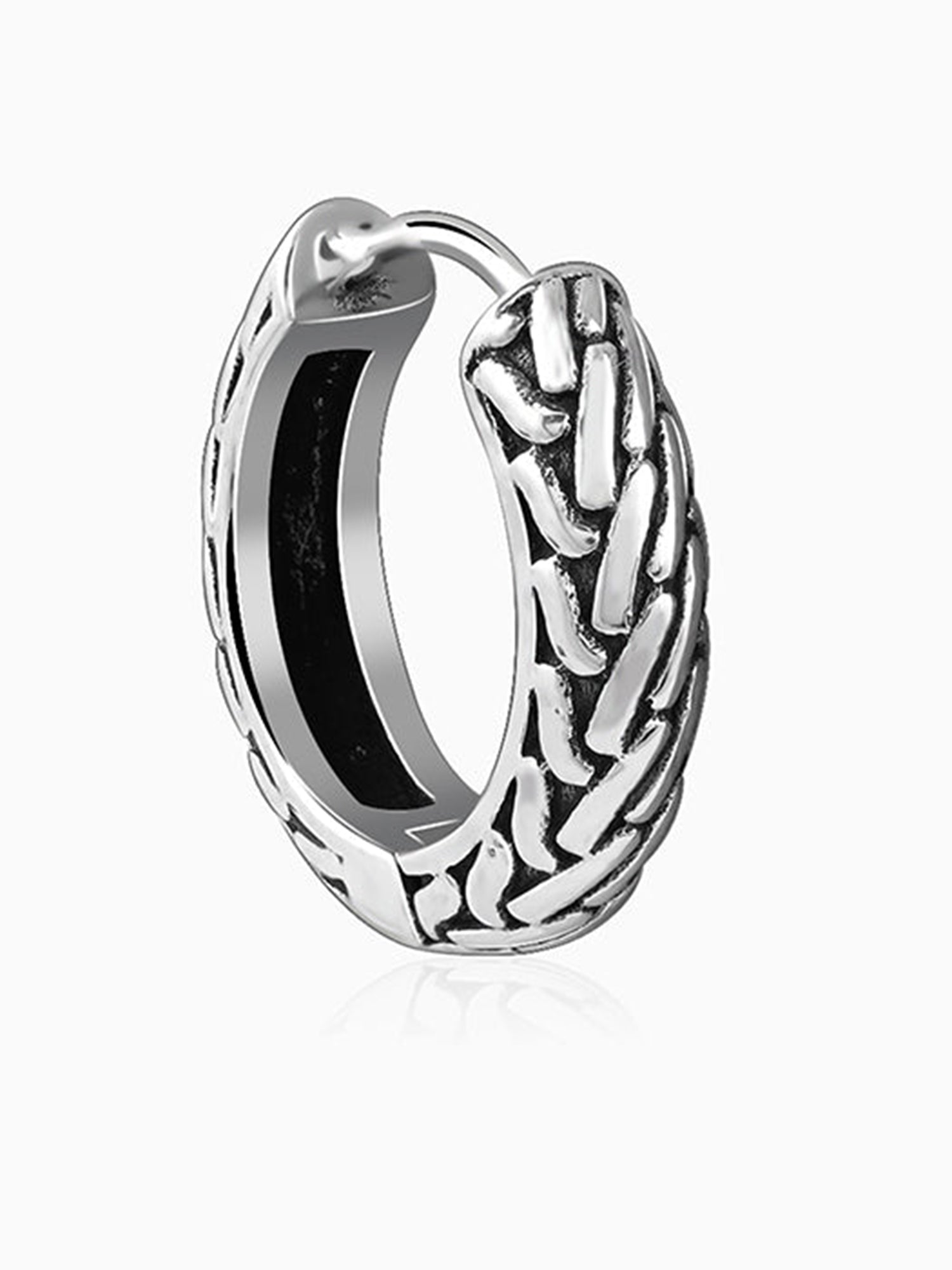 Oxidised Silver GeoGlint Hoop Earring For Him