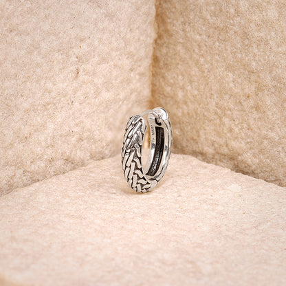 Oxidised Silver GeoGlint Hoop Earring For Him