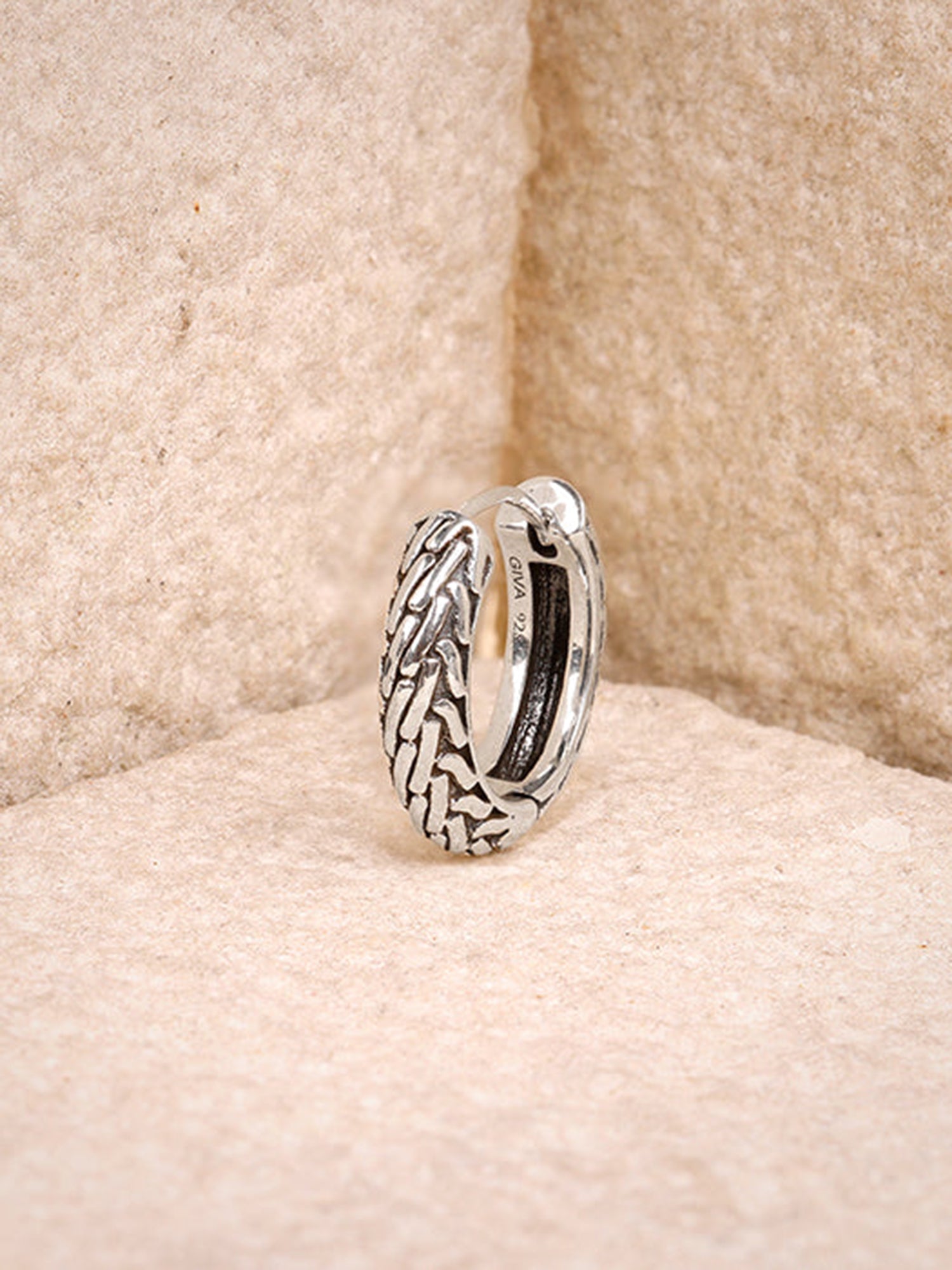 Oxidised Silver GeoGlint Hoop Earring For Him