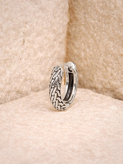 Oxidised Silver GeoGlint Hoop Earring For Him