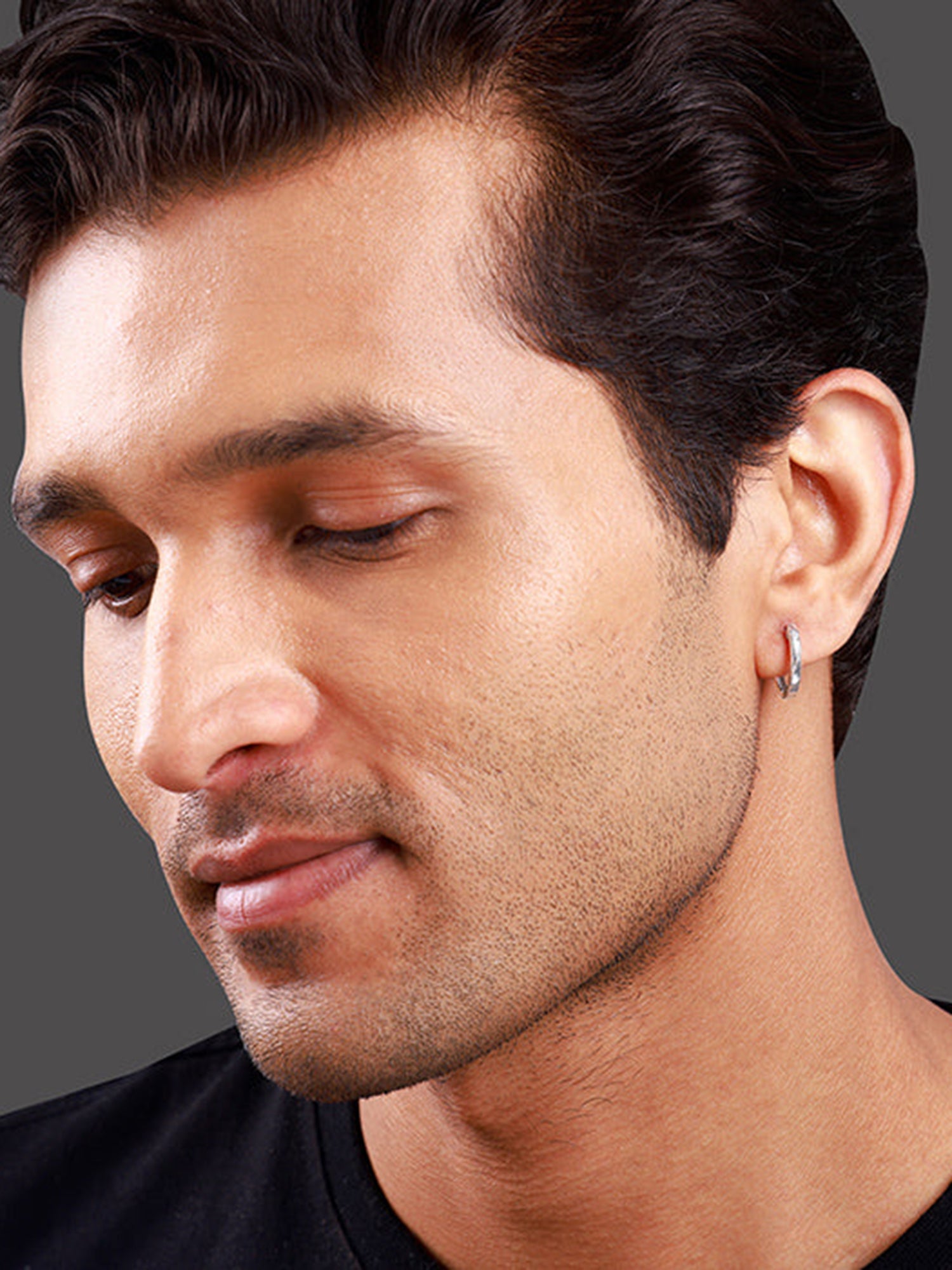 Silver Minimal Hoop Earring For Him