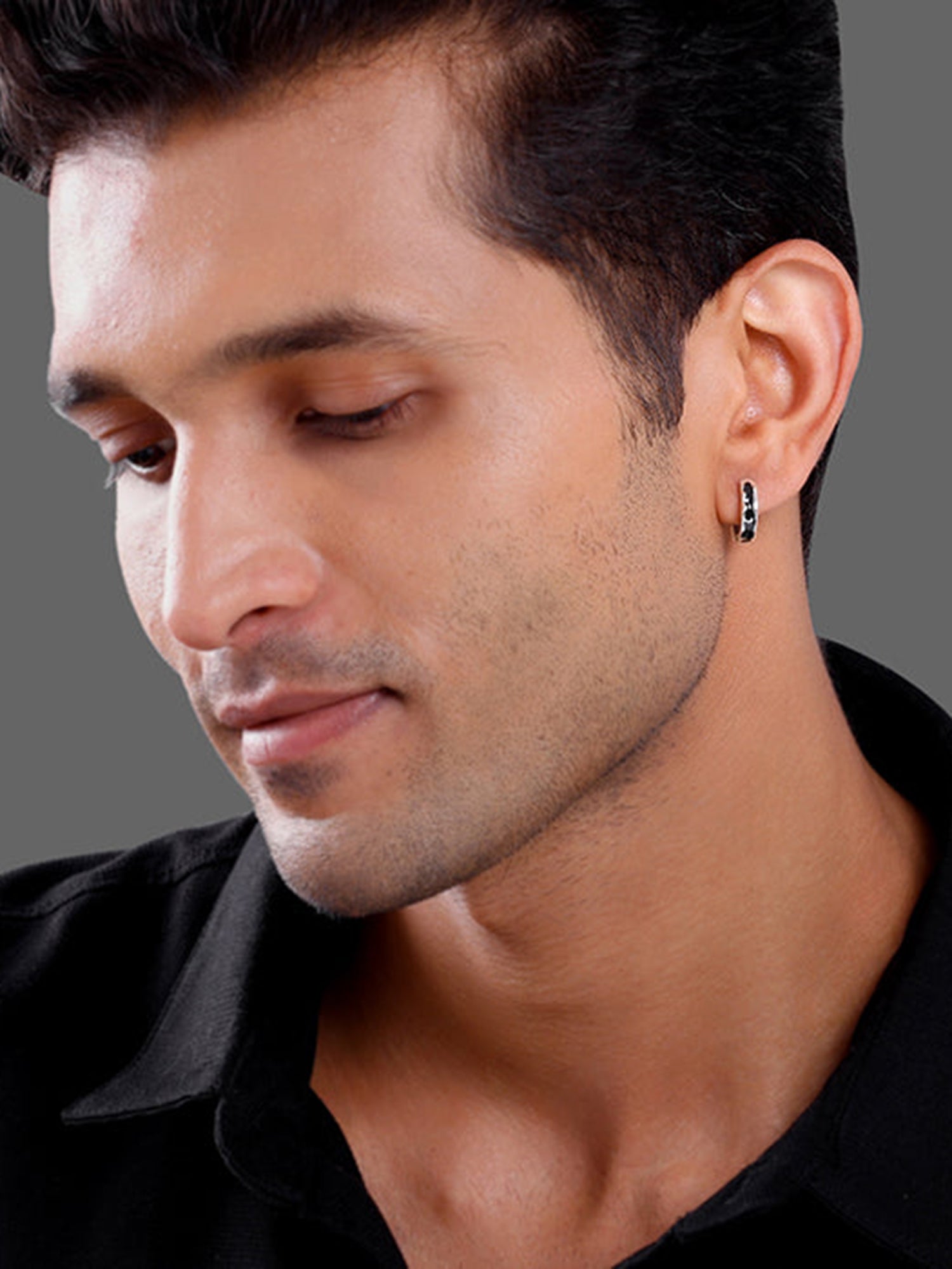 Silver Drip Orbit Hoop Earring For Him