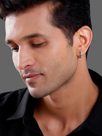 Silver Drip Orbit Hoop Earring For Him