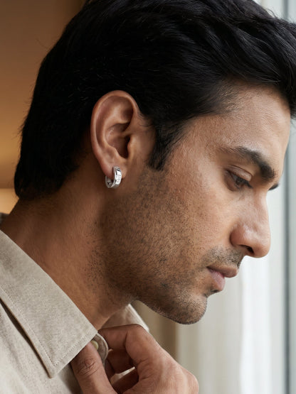 Silver Ice Hoop Earring For Him