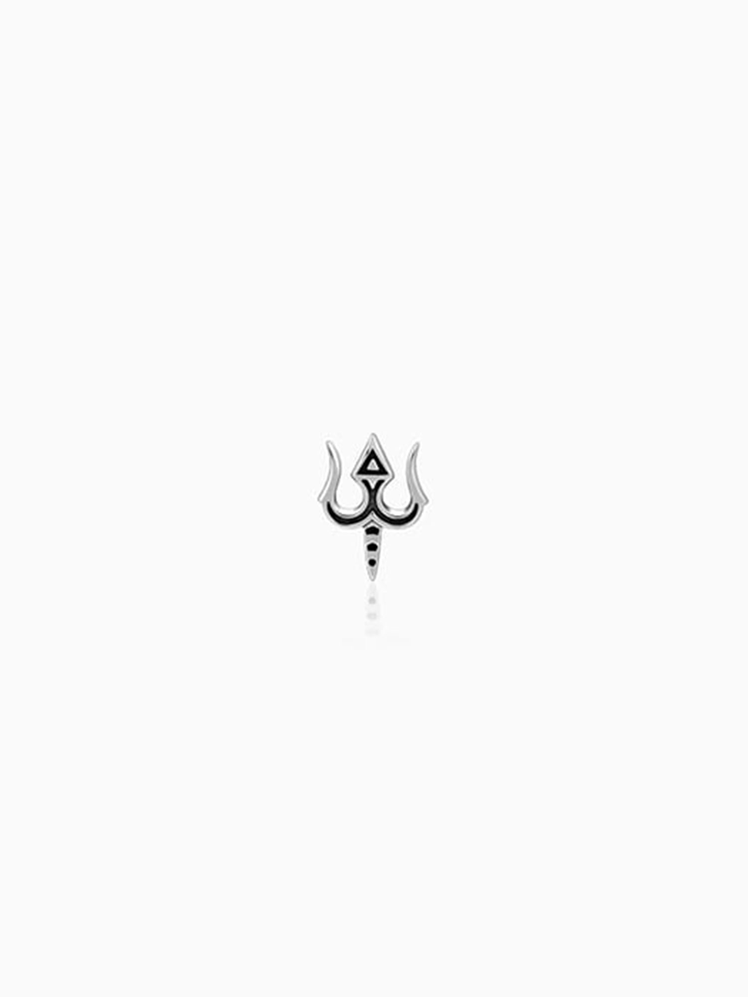 Oxidised Silver Trishul Drip Stud For Him