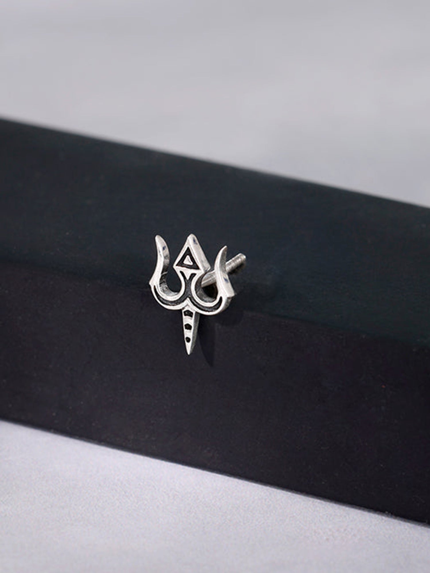 Oxidised Silver Trishul Drip Stud For Him