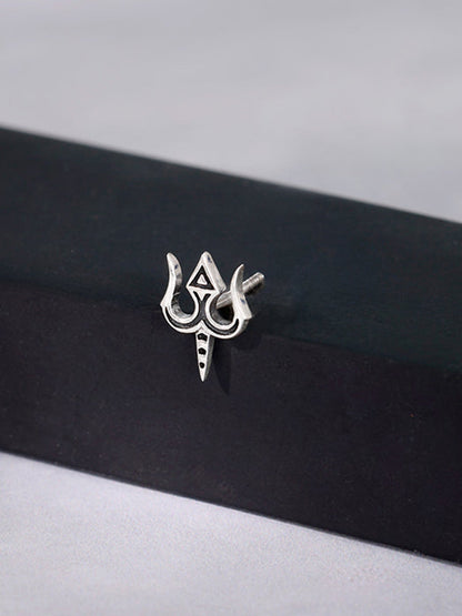 Oxidised Silver Trishul Drip Stud For Him