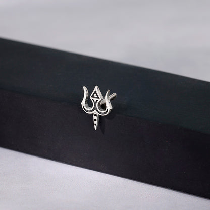 Oxidised Silver Trishul Drip Stud For Him