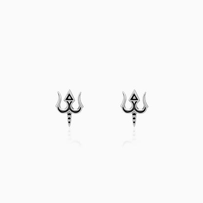 Oxidised Silver Trishul Drip Stud For Him