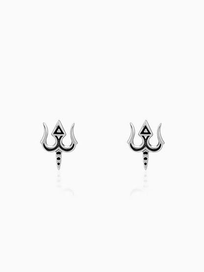 Oxidised Silver Trishul Drip Stud For Him