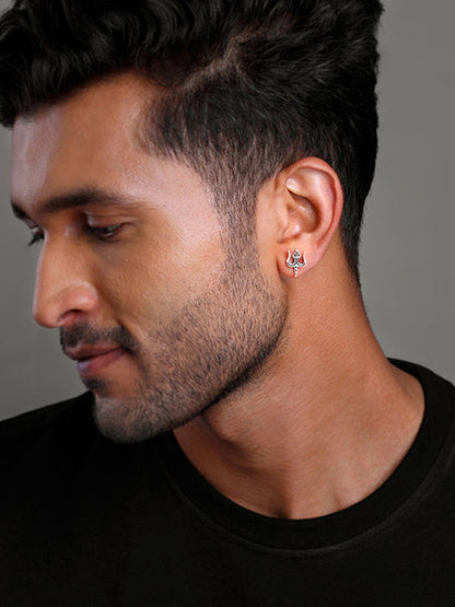 Oxidised Silver Trishul Drip Stud For Him