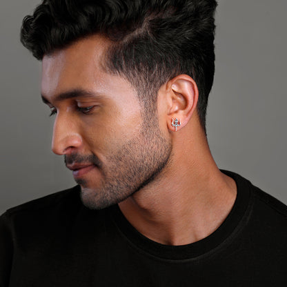 Oxidised Silver Trishul Drip Stud For Him