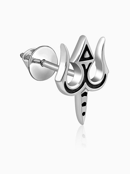 Oxidised Silver Trishul Drip Stud For Him