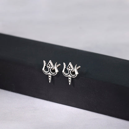 Oxidised Silver Trishul Drip Stud For Him