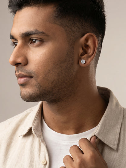Silver Shining Star Earring For Men
