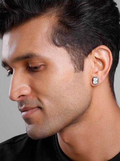 Black Rhodium Rectangular Stud For Him