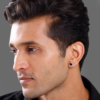 Silver Black Dot Stud For Him