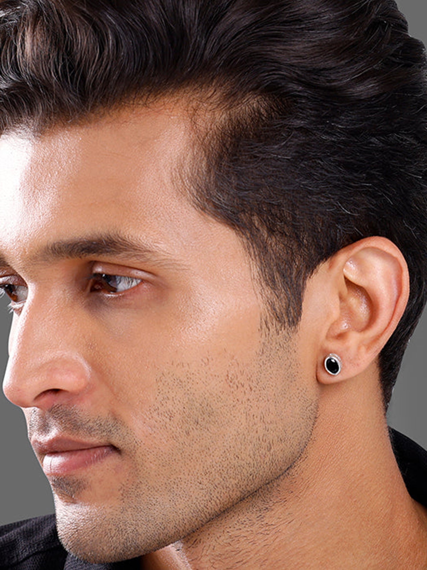 Silver Black Dot Stud For Him