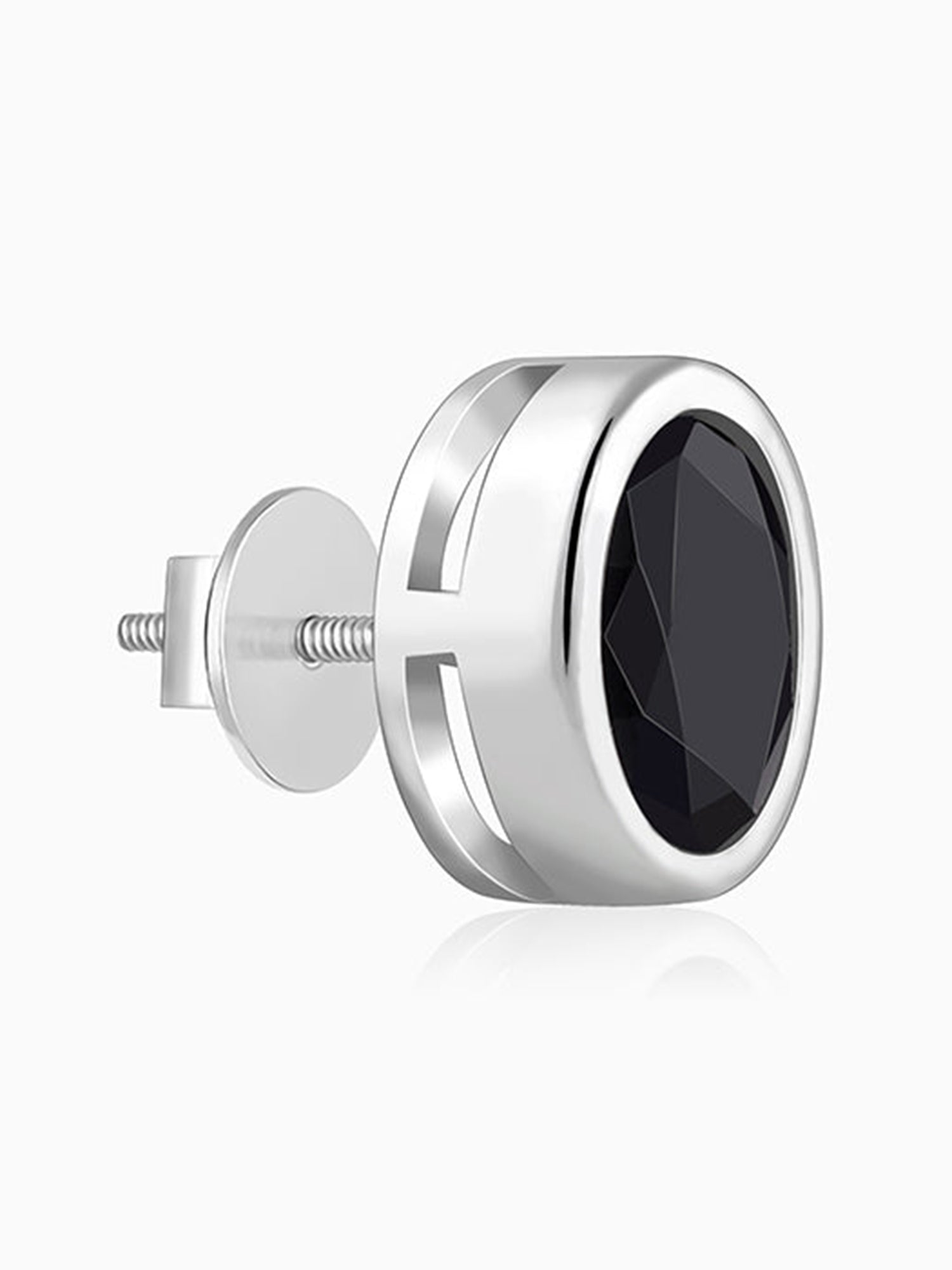 Silver Black Dot Stud For Him
