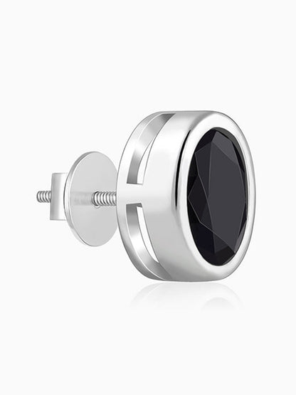 Silver Black Dot Stud For Him