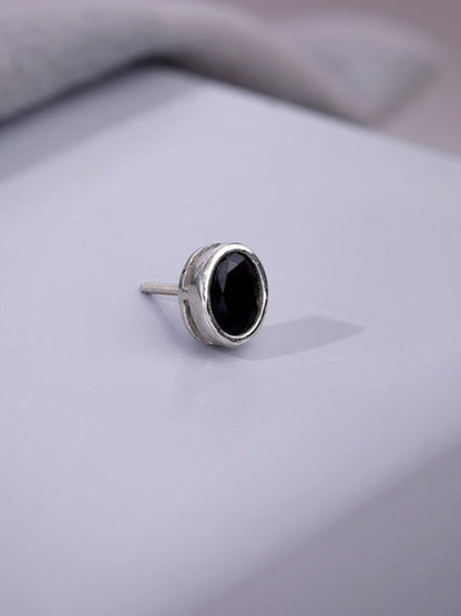 Silver Black Dot Stud For Him