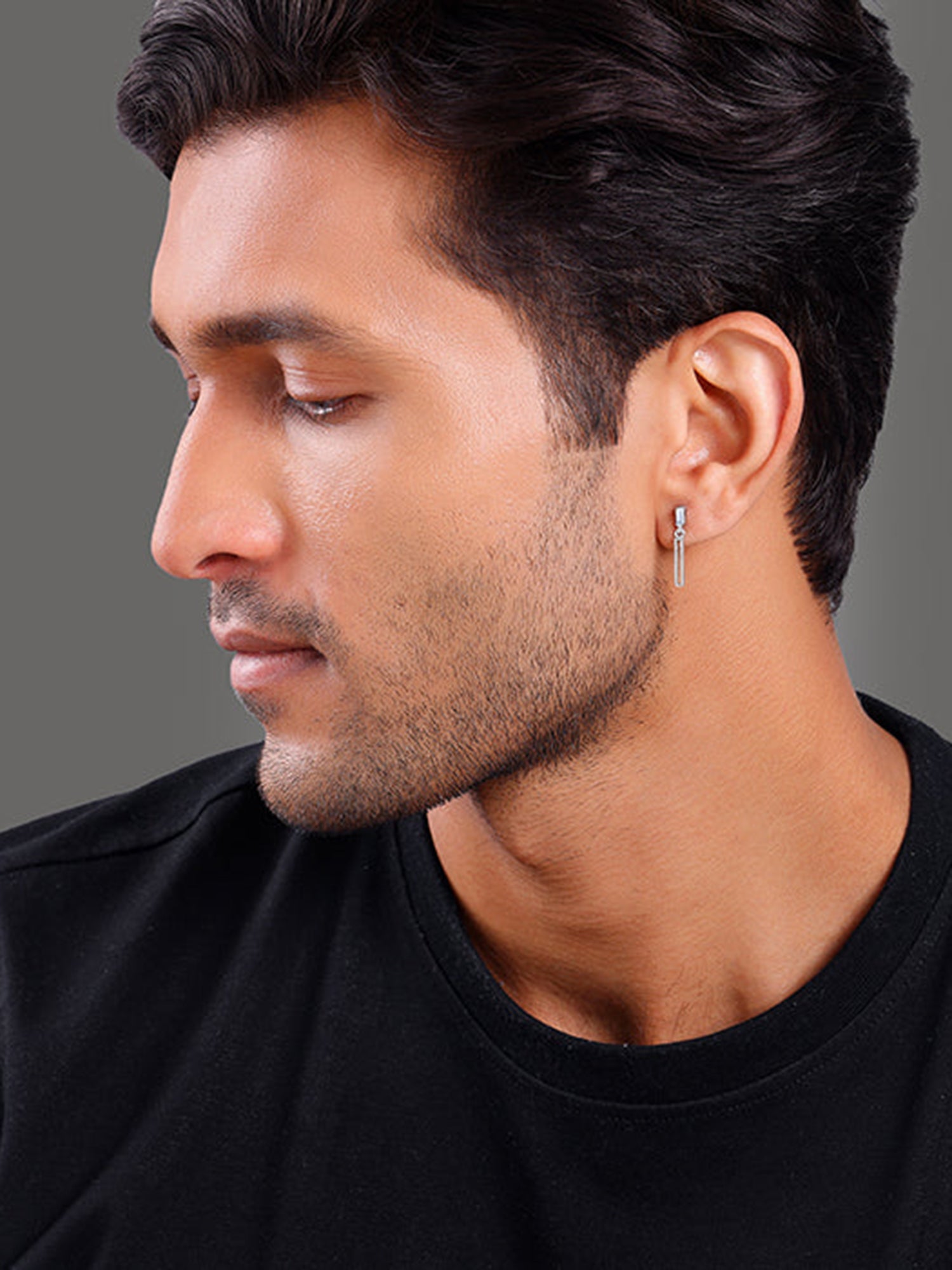 Silver Linear Drift Earring For Him