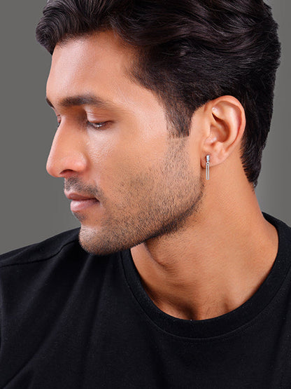 Silver Linear Drift Earring For Him