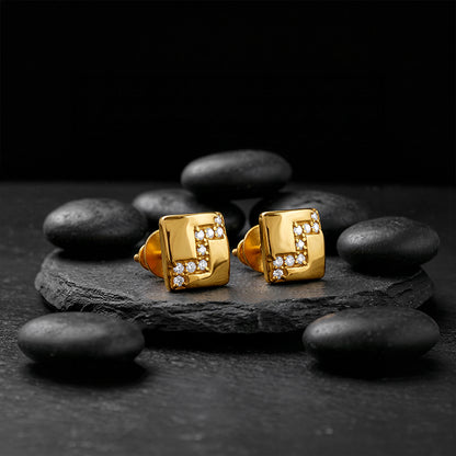 Golden Modern Mosaic Stud For Him