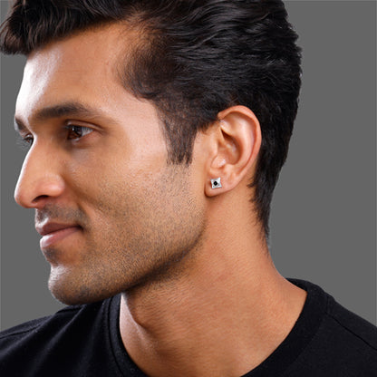 Silver Black Starburst Stud For Him