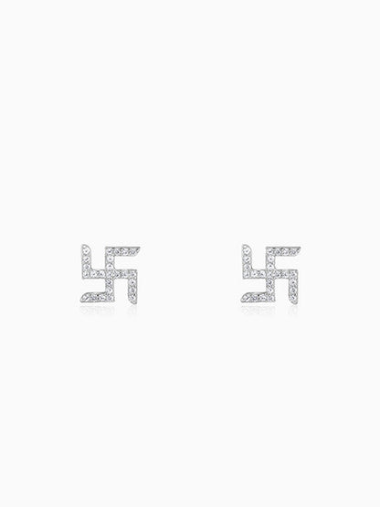 Silver Swastik Shine Stud For Him