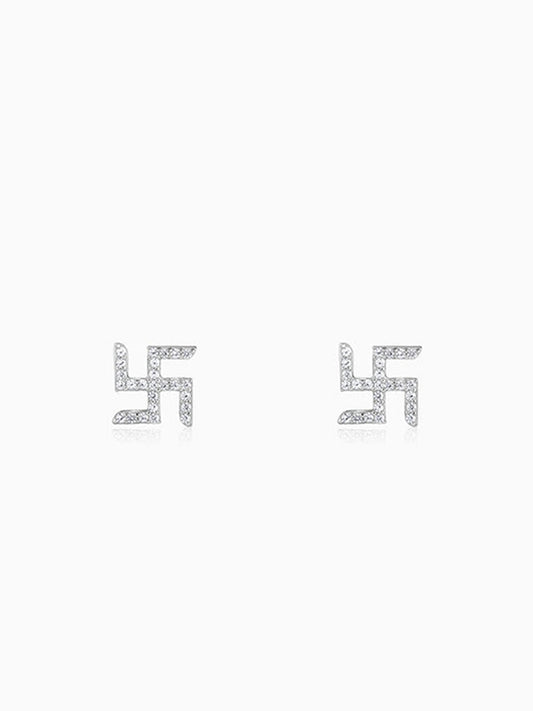 Silver Swastik Shine Stud For Him