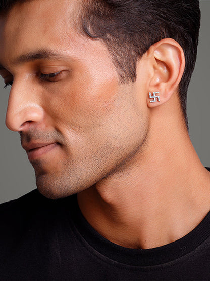 Silver Swastik Shine Stud For Him