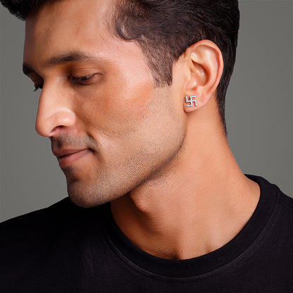 Silver Swastik Shine Stud For Him