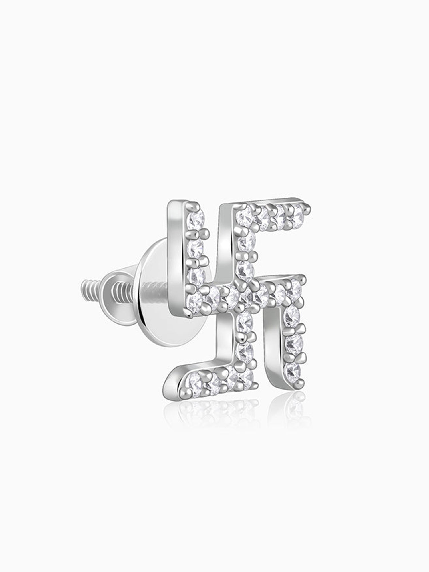 Silver Swastik Shine Stud For Him