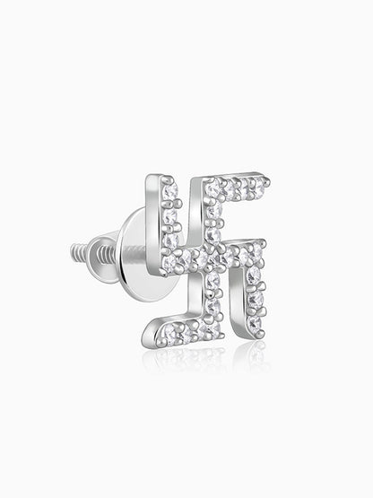 Silver Swastik Shine Stud For Him