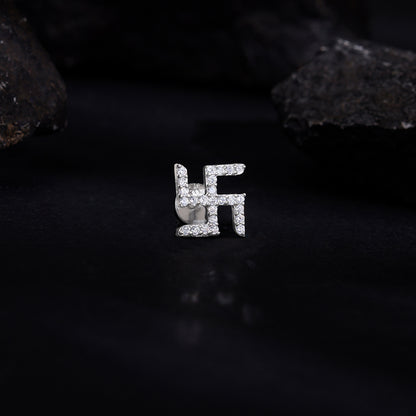 Silver Swastik Shine Stud For Him