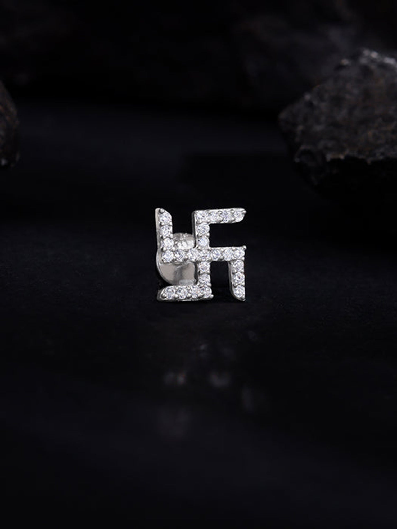 Silver Swastik Shine Stud For Him
