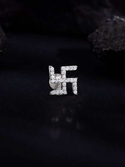 Silver Swastik Shine Stud For Him
