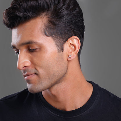 Silver Swastik Stud For Him