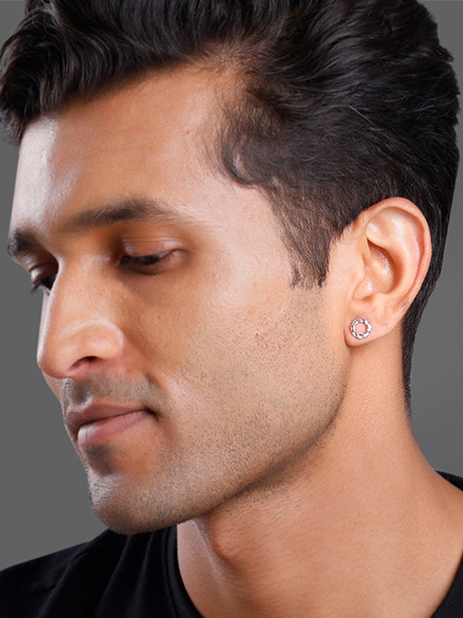 Silver Twist Halo Stud For Him