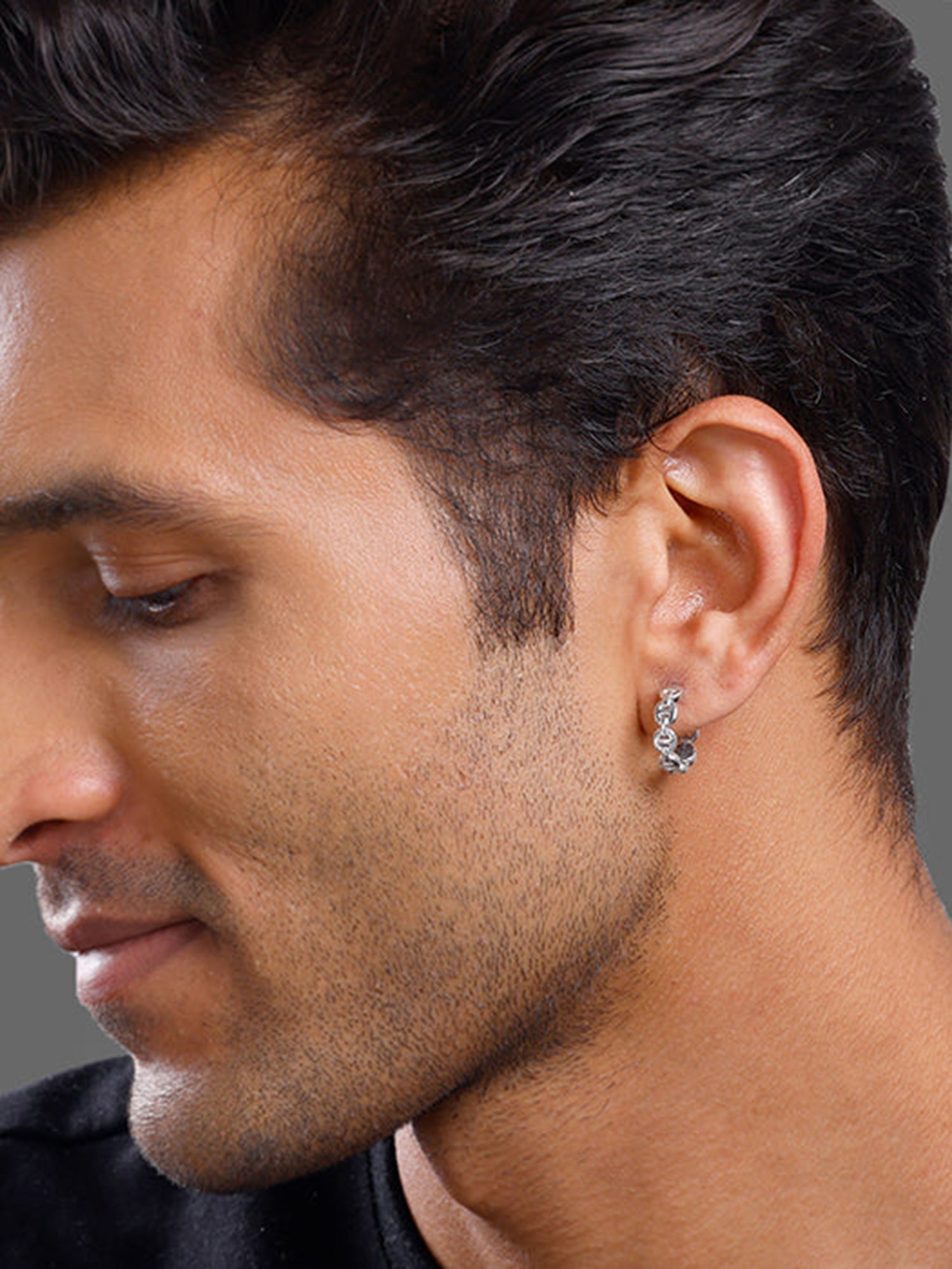Silver Chain Hoop Earring For Him