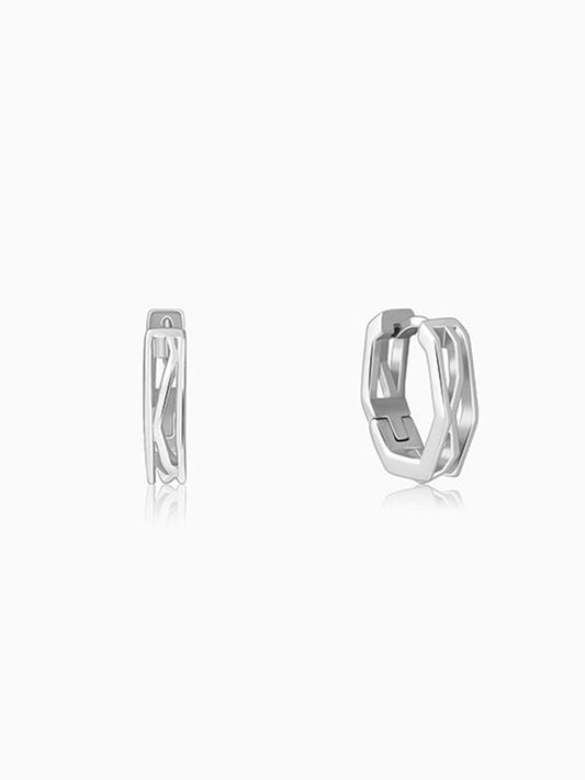 Silver Hexa Hoop Earring For Him